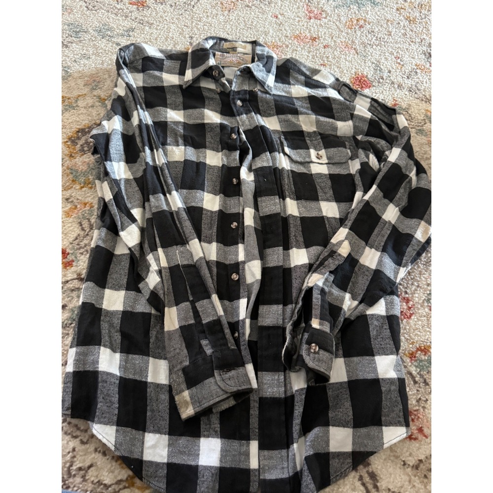 London Fog Outdoors Vintage Mens Medium Buffalo Plaid Cotton Flannel Shirt BW